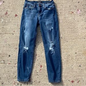 Judy Blue Jean Womens 7/28x26 Blue Relaxed Fit Denim Stretch Mid Rise Distressed